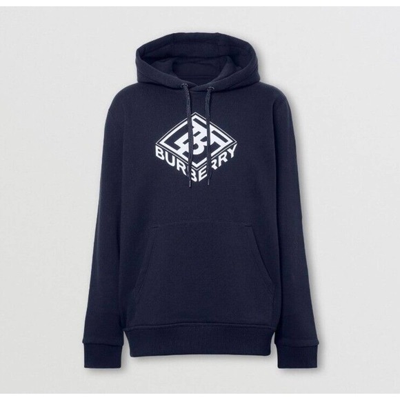 $820 NWT MENS BURBERRY ALBIAN NAVY BLUE COTTON WHITE TB LOGO PULLOVER HOODIE M